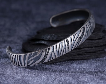 Adjustable Zircon Stone 925 Sterling Silver Bracelet: Handmade Open Cuff