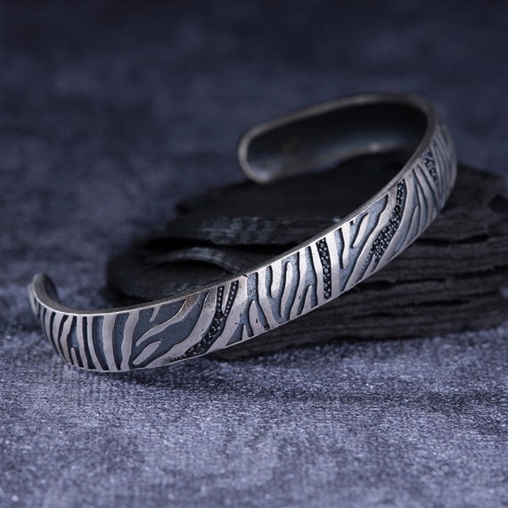 Adjustable Zircon Stone 925 Sterling Silver Bracelet: Handmade Open Cuff