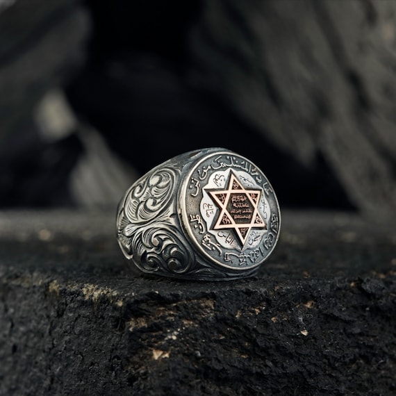 Round Seal of Solomon Silver Men's Ring - Authentic Handcrafted Design