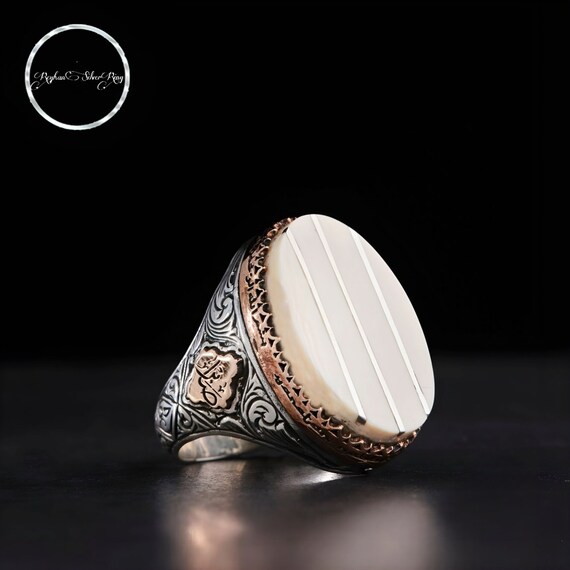 Symbolic White Pearl Stone Ring, 925 Sterling Silver Adjustable Jakim Style, Truth and Patience