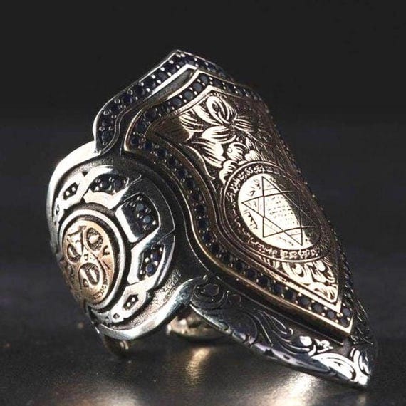 925 Sterling Silver Handmade Thumb Ring, Adjustable Zihgir - Turkish Ottoman Seal Of Solomon