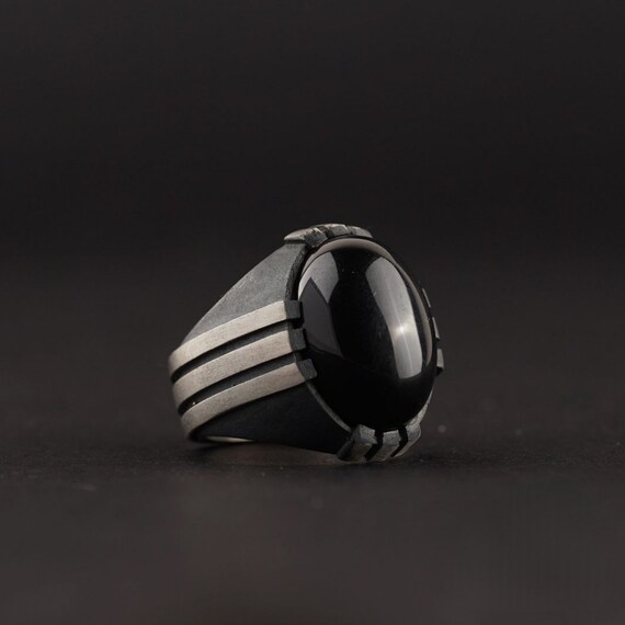 Handmade Black Onyx Sterling Silver Ring - Gothic Claw Design