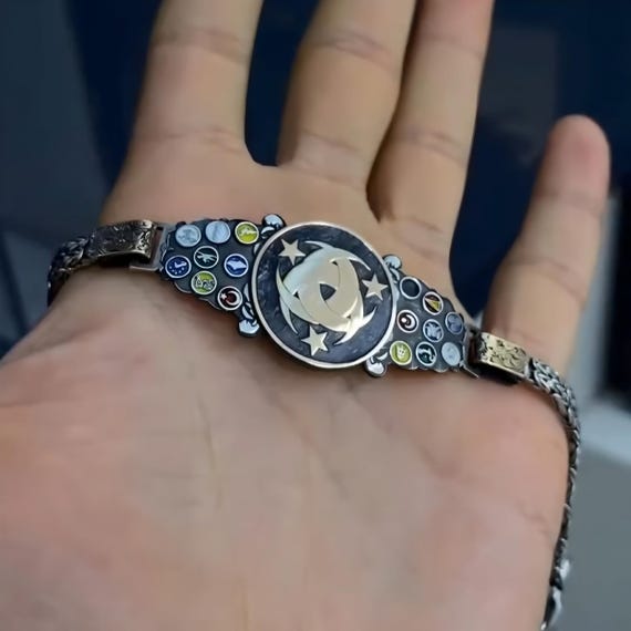 Special Organization Embossed 925 Sterling Silver Men's Bracelet – 16 Turkish State Flag Engraved