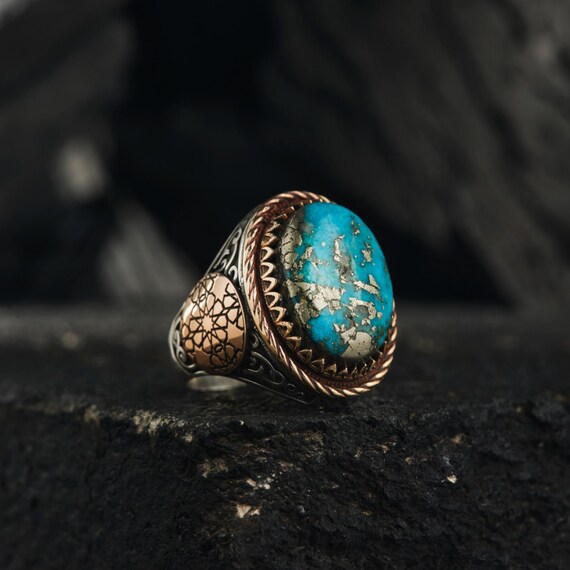 Handmade Turquoise Sterling Silver Ring: Engraved, Customizable