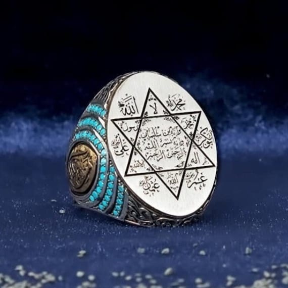 Seal Of Solomon Sterling Silver Ring: Turkish Turquoise Star, Adjustable