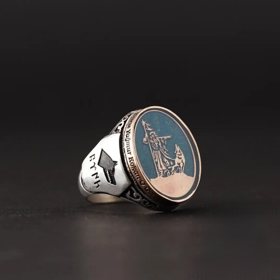 Sterling Silver Gray Wolf Ring: Turkish Ottoman Style, Adjustable Band