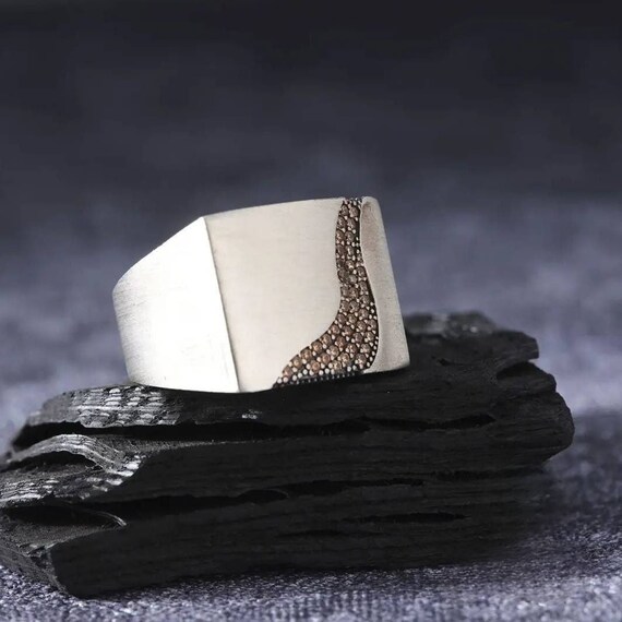 Citrine Stone Square Ring - 925 Sterling Silver Adjustable Band