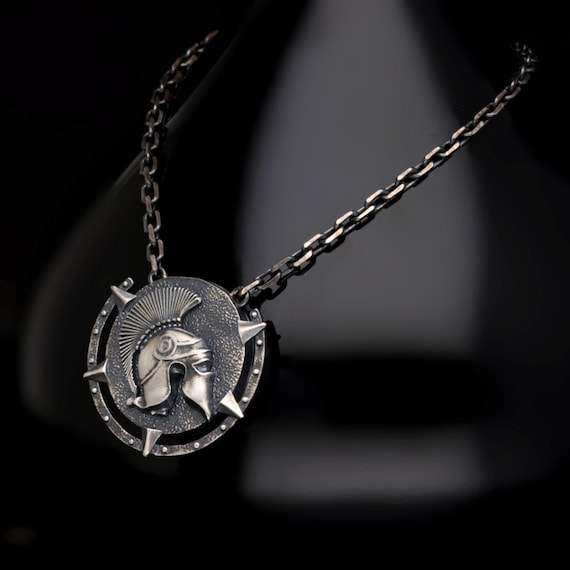 Helmet Embossed Design Protective Silver Medallion I Soldier Themed Gift Jewelry For Men