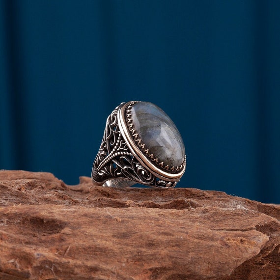 Labradorite Stone Silver Men's Ring: Handmade Ottoman Jewelry