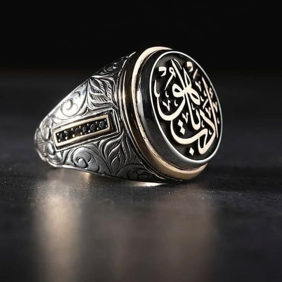 Handmade Sterling Silver 925 Men's Ring: Engraved Ottoman Design, Adjustable