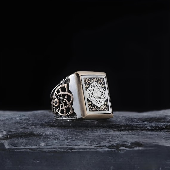 925 Silver Solomon's Seal Ring: Handmade Men's Talisman Jewelry