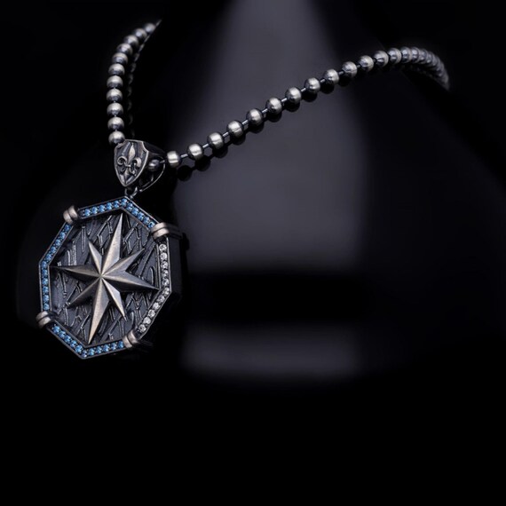 Sterling Silver Compass Necklace: Nautical Navigator Design