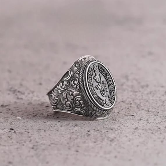 Ottoman Tughra Sterling Silver Ring: Islamic Arabic Dua, Handmade Men's Jewelry