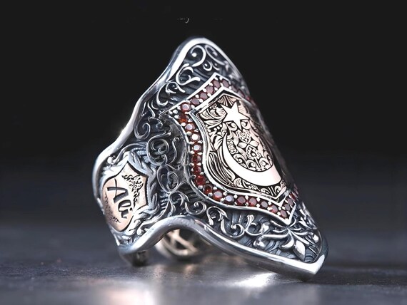 Moon Star Archery Sterling Silver Zihgir Ring - Handmade Turkish Design
