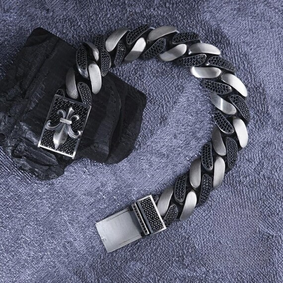 Black Zircon Stone Sterling Silver Bracelet - Handmade Turkish Jewelry Gift