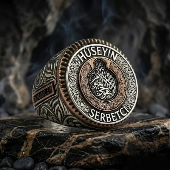 Personalized Protection Prayer Silver Ring, Custom Name Men's Band 925k