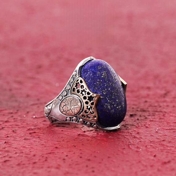Personalized Lapis Lazuli Sterling Silver Ring: Soil Motif, Nature-Inspired
