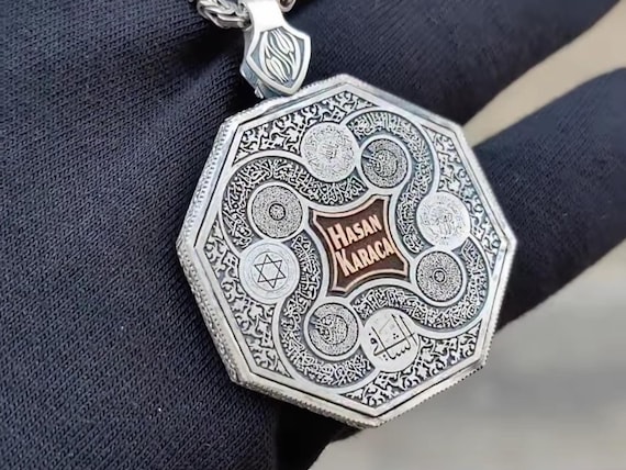 Silver Medallion Necklace: Handcrafted Protection Amulet, Personalized