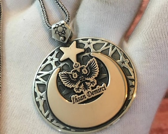 Moon Star Eagle 925K Sterling Silver Necklace - Personalized Medallion