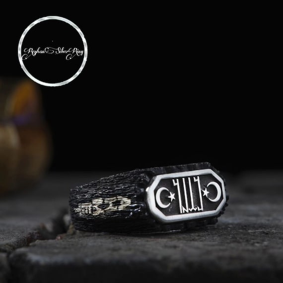 Custom Engraved Sterling Silver Gokturk Turkish Ring: Moon & Star