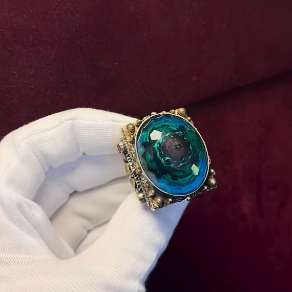 Men's Statement Ring, Emerald Green Faceted Stone, Handcrafted Silver Ring, Middle Eastern Jewelry