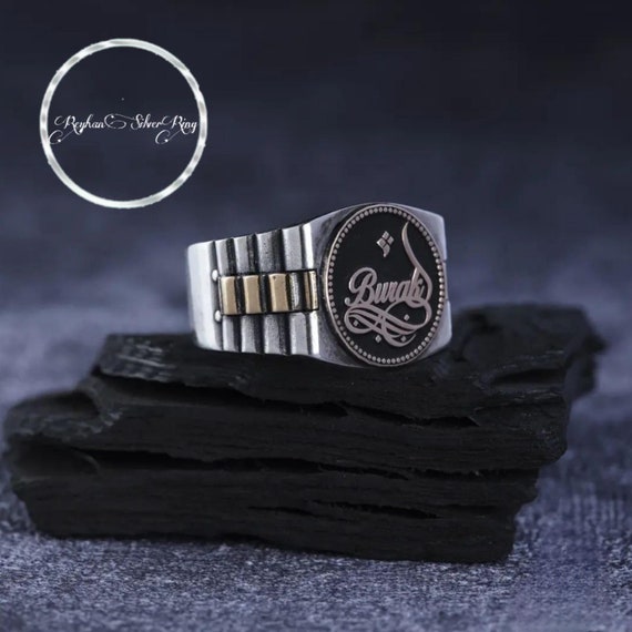 Silver Ring with Calligraphy in Watch Format, Gift Jewelry, Valentine Gift