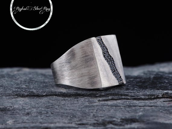 Black Zircon Silver Ring - Unique Handmade Jewelry - Turkish Handcrafted Style
