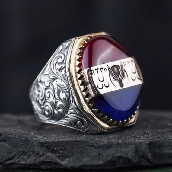 Handmade Sterling Silver Wolf Ring: Amber Stone Crescent Design