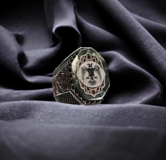 Double Headed Eagle Silver Ring Men's 925 Sterling Handmade - Power Freedom Victory Motif Jewelry