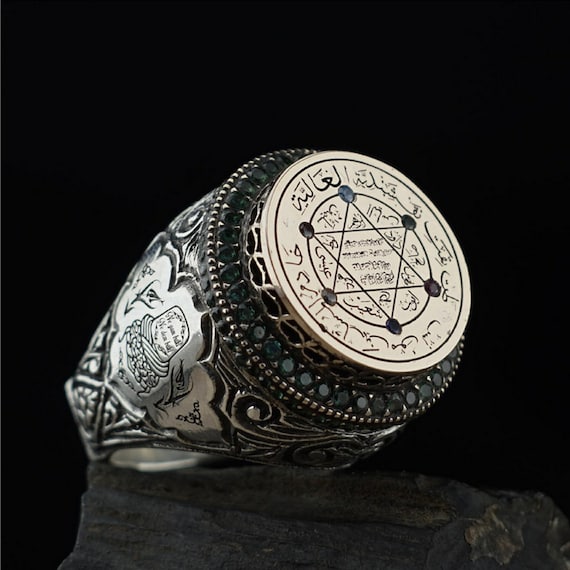 Handmade Sterling Silver Seal of Solomon Ring with Zircon