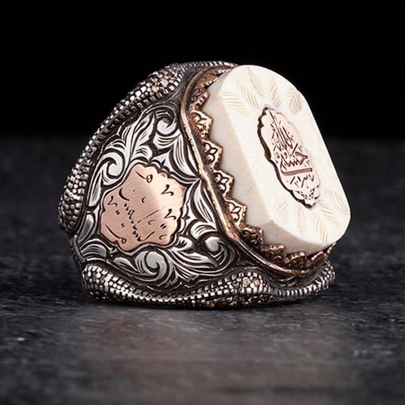 Pearl Stone Sterling Silver Men's Ring: Handmade Ottoman Turkish Jewelry
