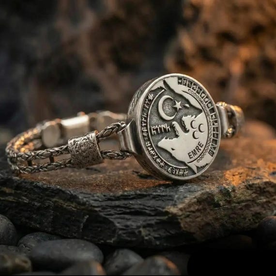 Bozkurt Bracelet Personalized Name, Turkish Wolf Bracelet for Men