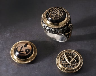 Handmade Sterling Silver Ottoman Men's Ring Set: Interchangeable Stone Inlays