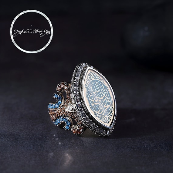 Citrine & Blue Topaz Sterling Silver Ring: Arabic Script Jewelry