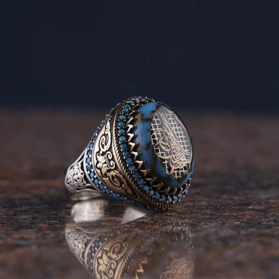 Firuze (Turquoise) Ring with Ottoman Tughra - Symbol of Friendship and Loyalty