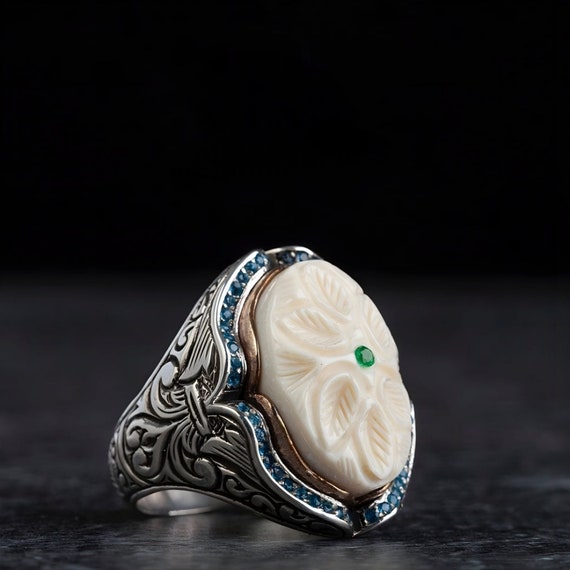 Ottoman Style Sterling Silver Ring: Mother of Pearl, Topaz & Zircon