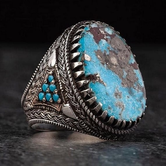 Turkish Handmade Silver Ring with Arizona Turquoise - Unique Gemstone Jewelry