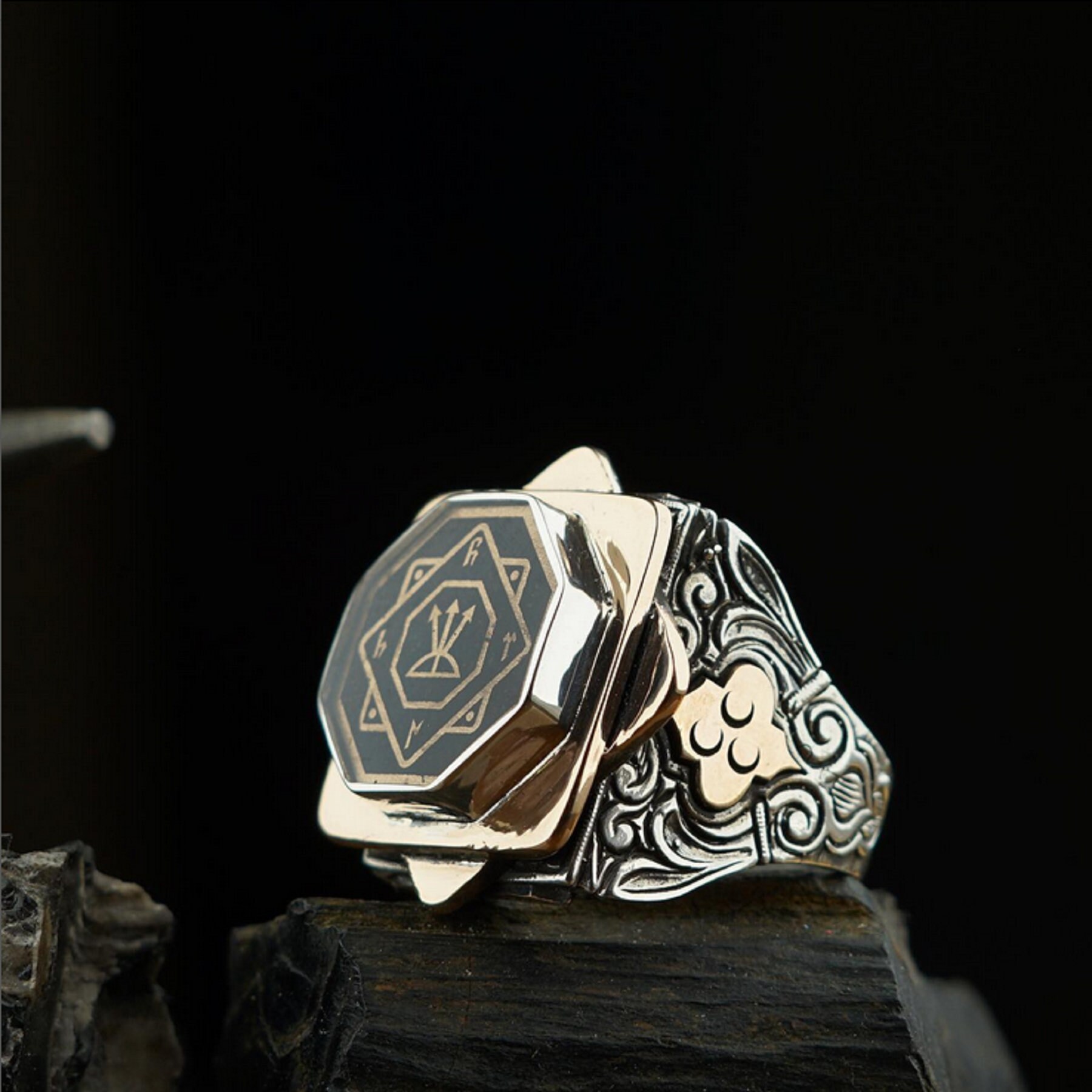 Octagonal Men's 925 Sterling Silver Ring, Seal Silver Ring