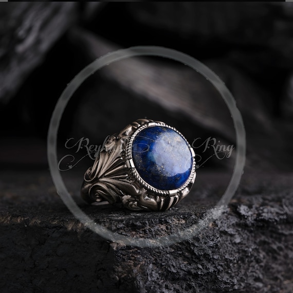 Sterling Silver Lapis Lazuli Ring – Ottoman Style Handmade Men's Ring with Intricate Details