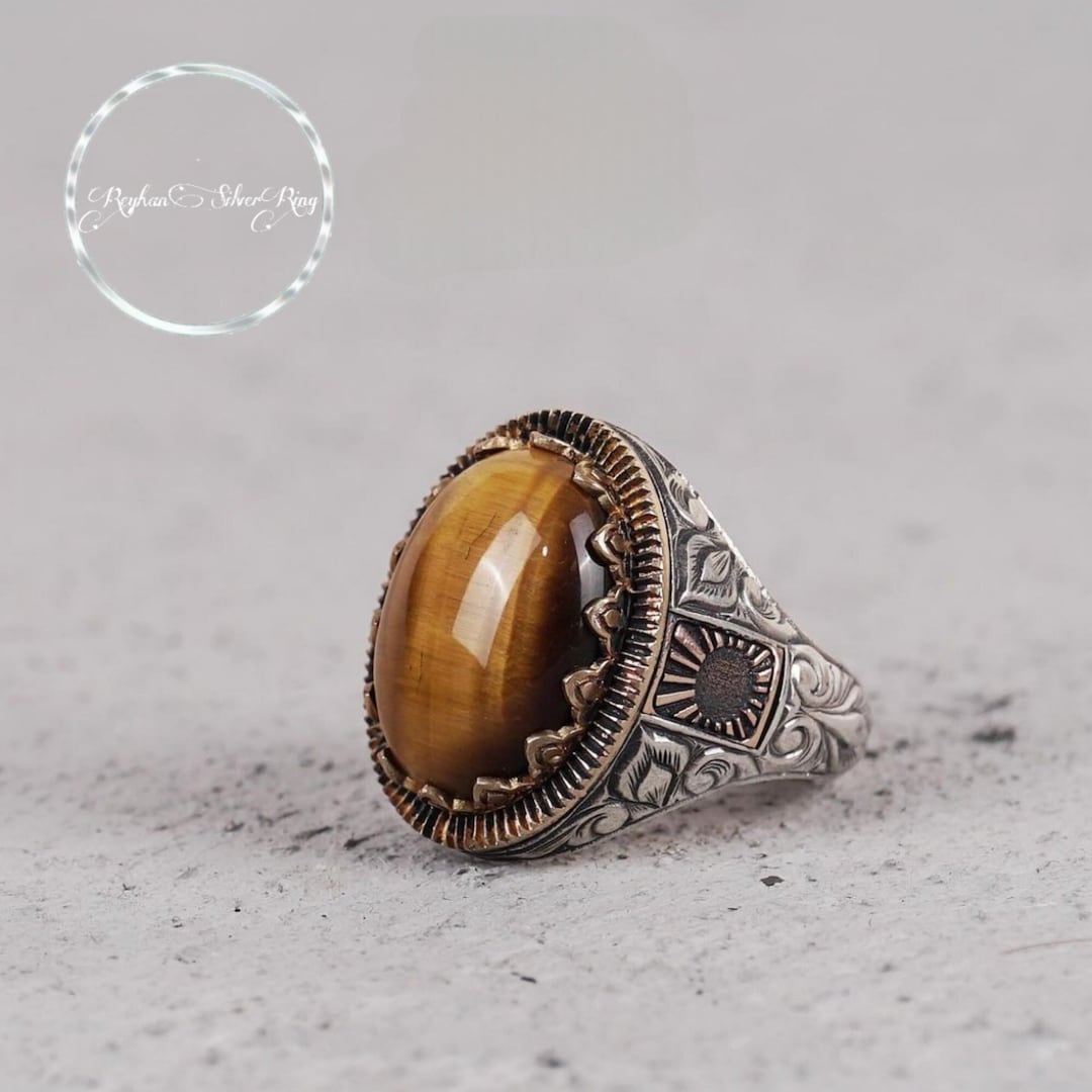 Natural and Unique 925 Sterling Silver Men's Ring With Tiger