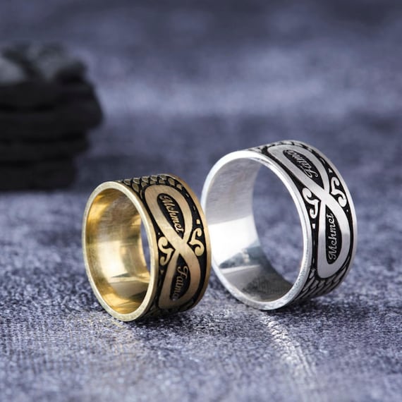 Personalized Infinity Ring: Engraved Sterling Silver Couple Band