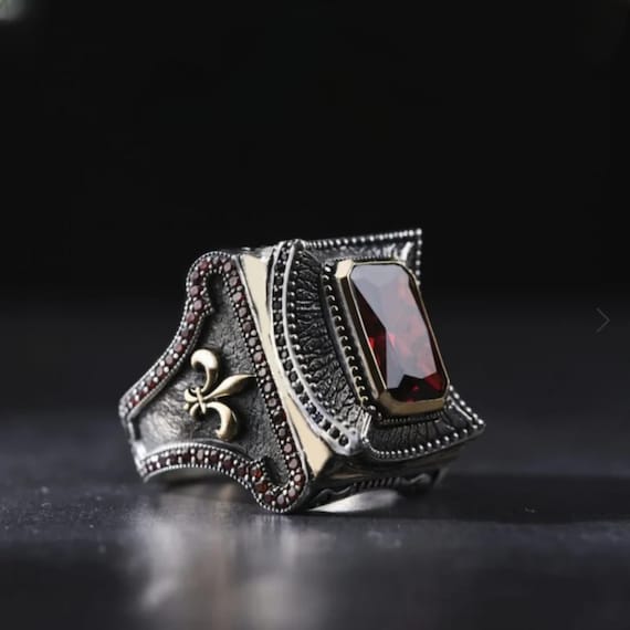 Garnet & Zircon Sterling Silver Ring: Ottoman Style Statement Jewelry