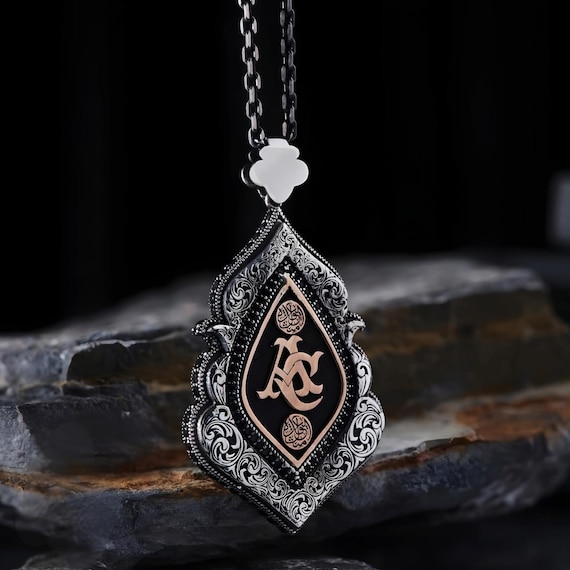 Personalized Silver Initial Necklace – Seljuk Motif Black Zircon Gift