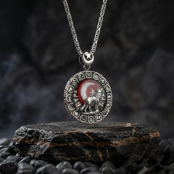 Wolf Pendant Necklace, Turkish States Symbol, 925 Sterling Silver