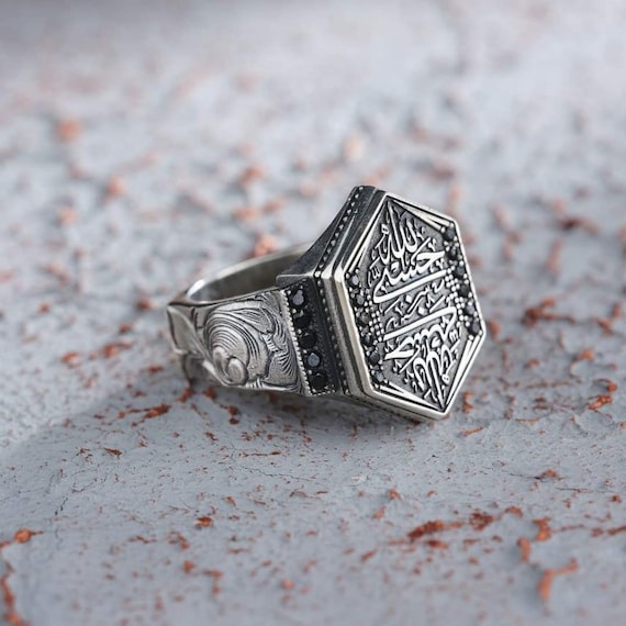 Chic Adjustable Hasbinallah Ring for Men, Stylish Silver Design, Islamic Jewelry Gift