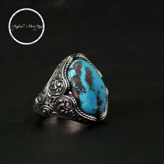 Handcrafted Engraved Sterling Silver Ring: Turquoise Stone Jewelry