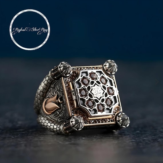 Sultan Stone Men's Silver Ring: Mosque Motif, Seljuk Star