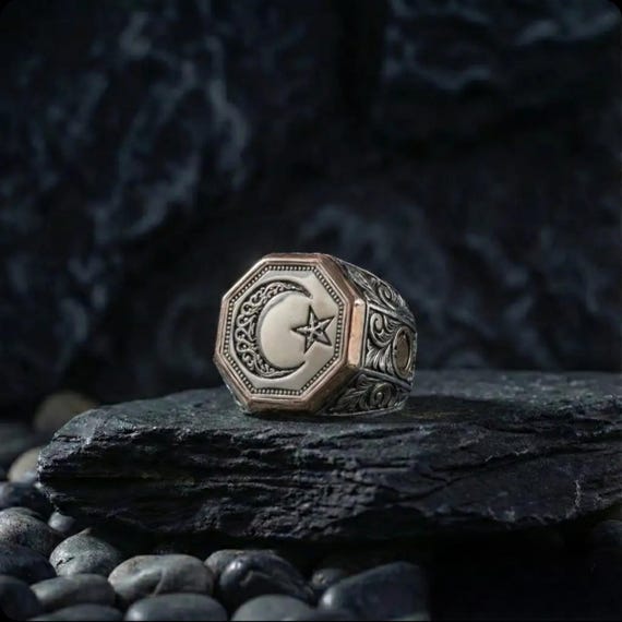 925 Silver Crescent Star Ring Turkish Ayyildiz Patriotic Gift