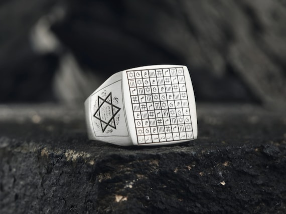 Handmade Solomon Seal Silver Ring: Islamic Talisman Jewelry, Vefk Design Band
