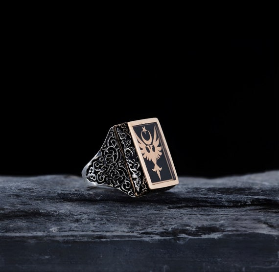 Seljuk Eagle 925 Sterling Silver Men's Ring - Customizable, Handcrafted, Turkish Heritage